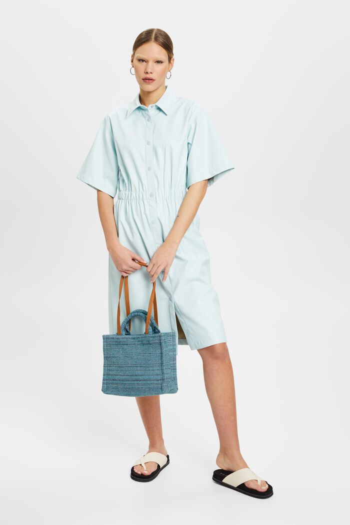Kleine shopper in een meerkleurig design, TEAL GREEN, detail image number 4