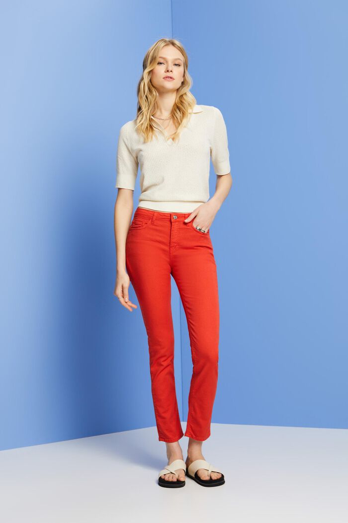 Slim fit-jeans met middelhoge taille, ORANGE RED, detail image number 5
