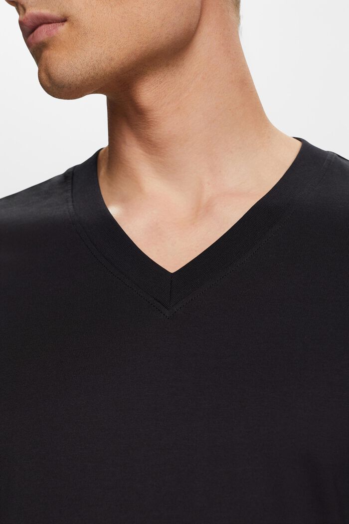 Jersey T-shirt met V-hals, 100% katoen, BLACK, detail image number 2