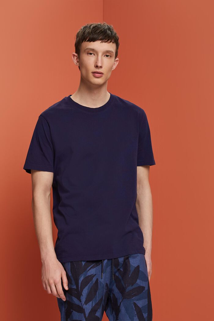 T-shirt met ronde hals, 100% katoen, DARK BLUE, detail image number 0