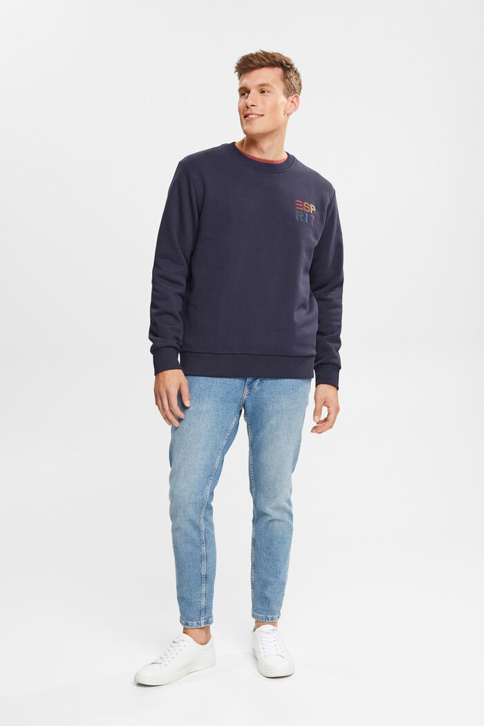 Sweatshirt met kleurrijk logoborduursel, NAVY, detail image number 0