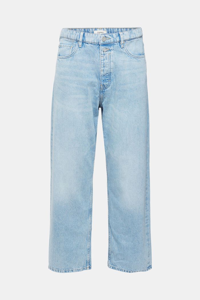 Jeans met een los model van duurzaam katoen, BLUE BLEACHED, overview