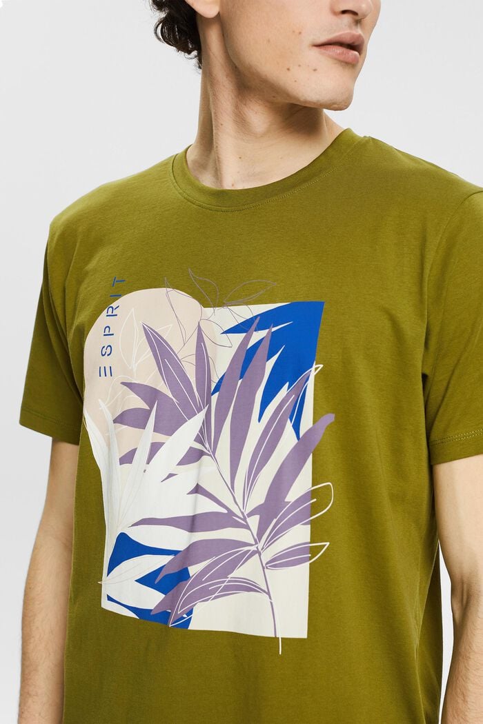 Jersey T-shirt met plantenprint, LEAF GREEN, detail image number 1