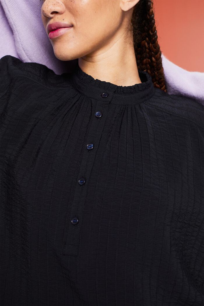 Gestructureerde blouse met lange mouwen, BLACK, detail image number 1