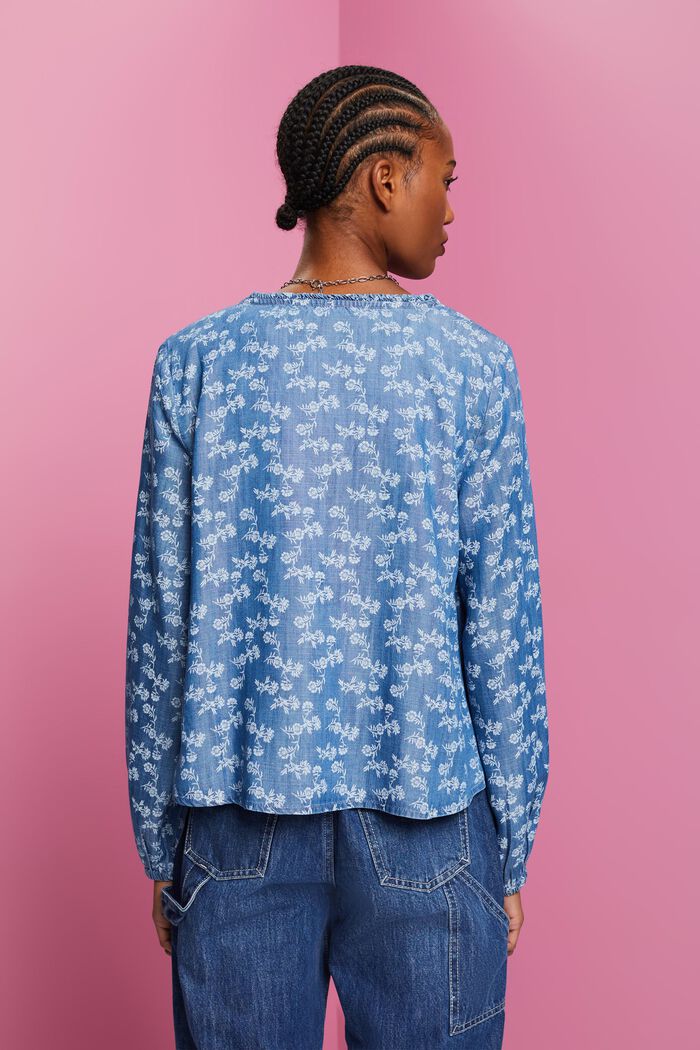 Chambray blouse met motief, TENCEL™, BLUE MEDIUM WASHED, detail image number 3