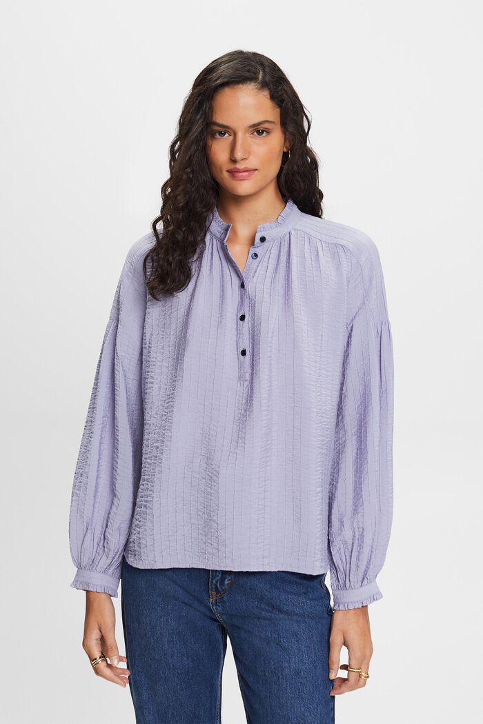 Gestructureerde blouse met lange mouwen, LIGHT BLUE LAVENDER, detail image number 1