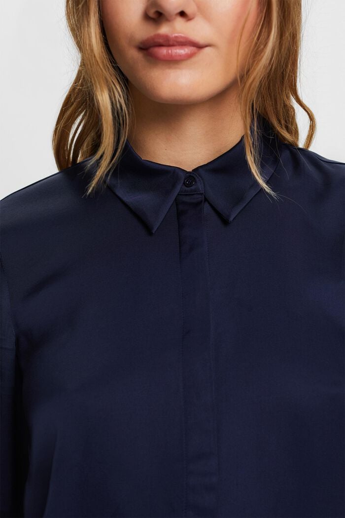 Satijnen blouse met lange mouwen, DARK BLUE, detail image number 2