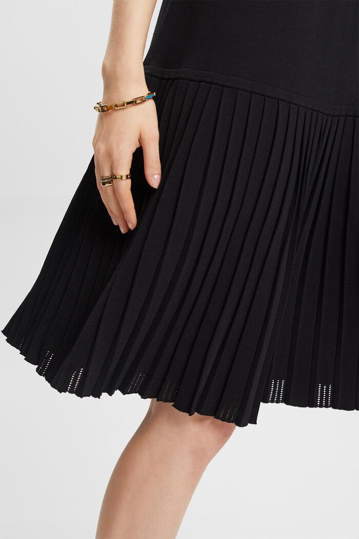 Geplooide jurk met verlaagde taille, BLACK, detail image number 2