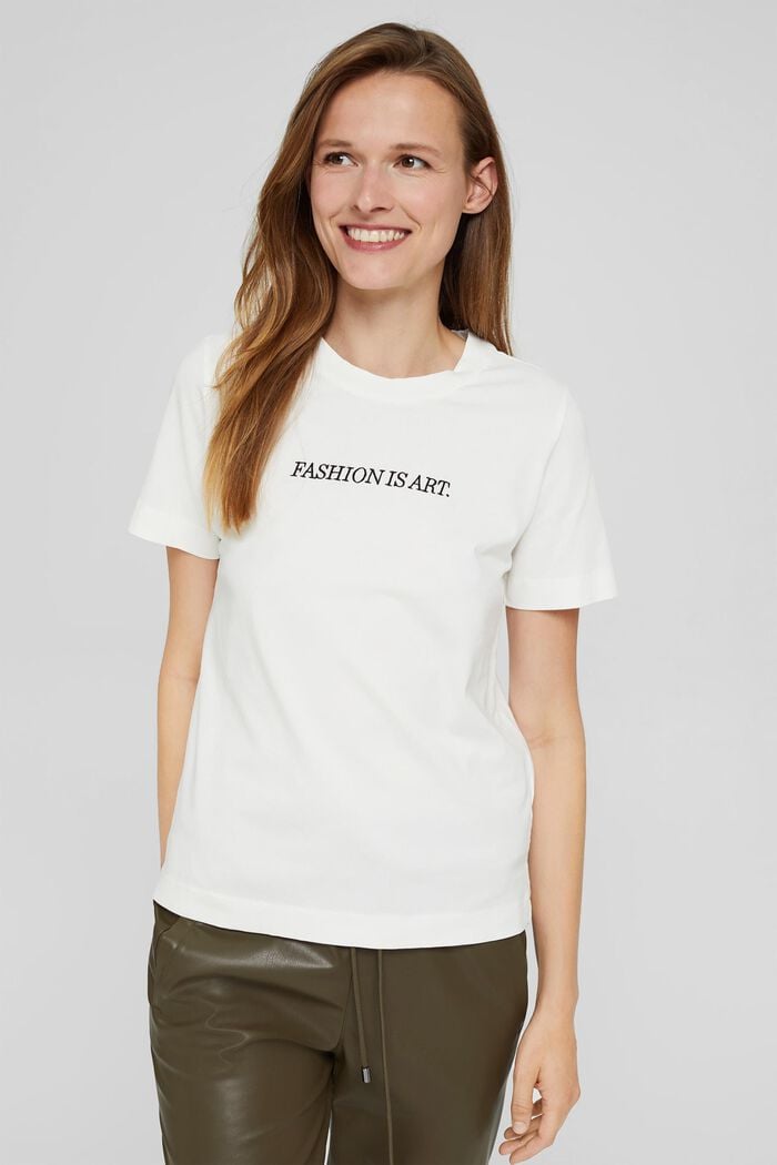 T-shirt met borduursel, 100% biologisch katoen, OFF WHITE, detail image number 0