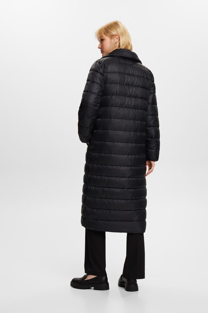 Gerecycled: gewatteerde mantel met revers, BLACK, detail image number 4