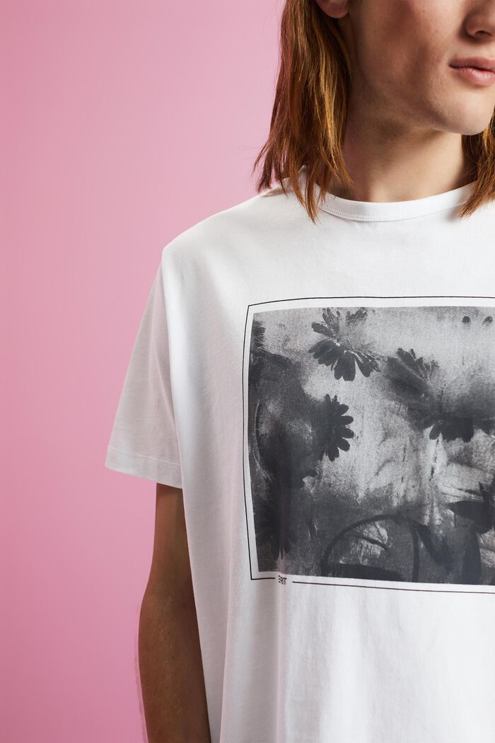 T-shirt van duurzaam katoen met borstprint, WHITE, detail image number 2
