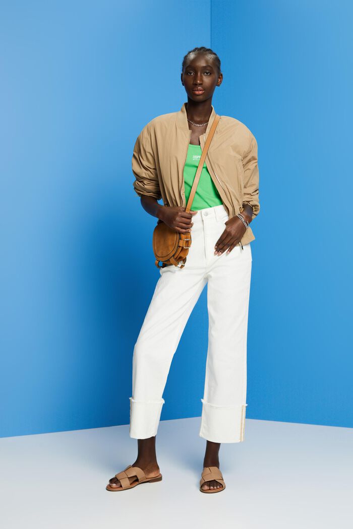 Jeans met hoge taille en pijpomslag, OFF WHITE, detail image number 1