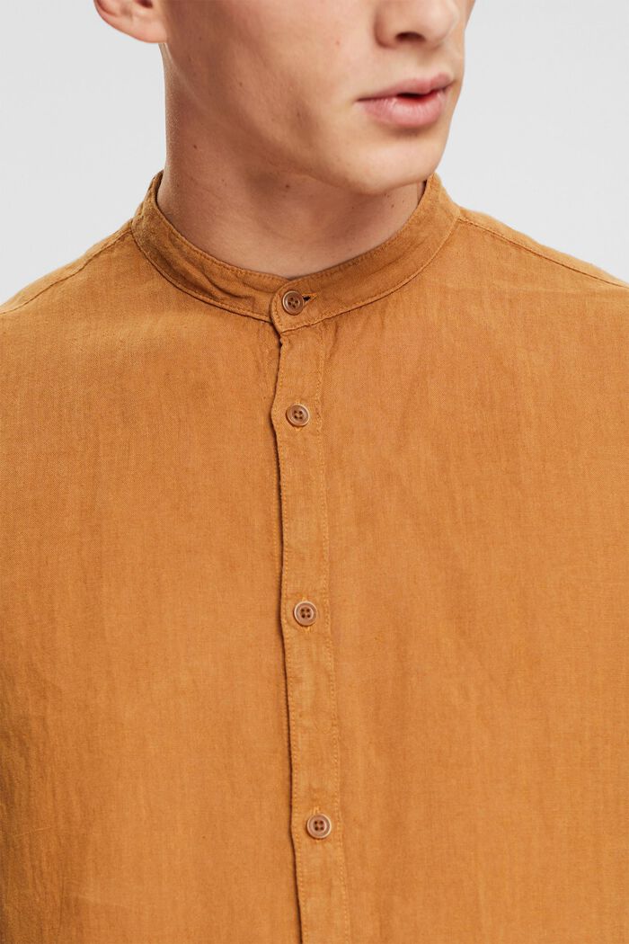 Overhemd met opstaande kraag van 100% linnen, TOFFEE, detail image number 2