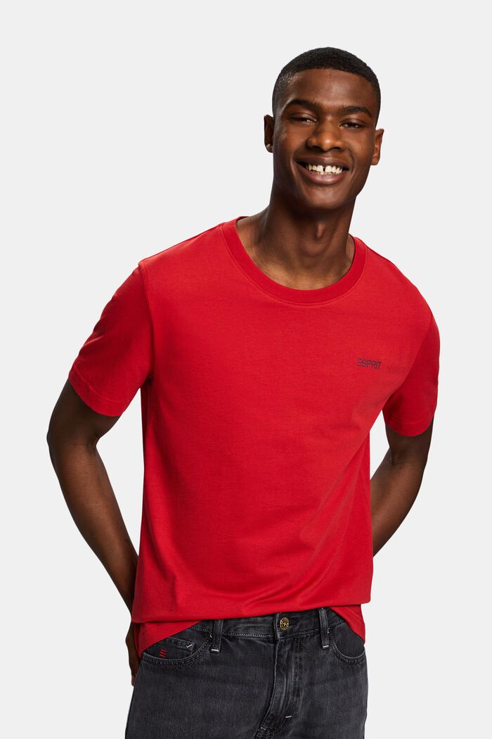 T-shirt van katoen-jersey met logo, DARK RED, detail image number 0