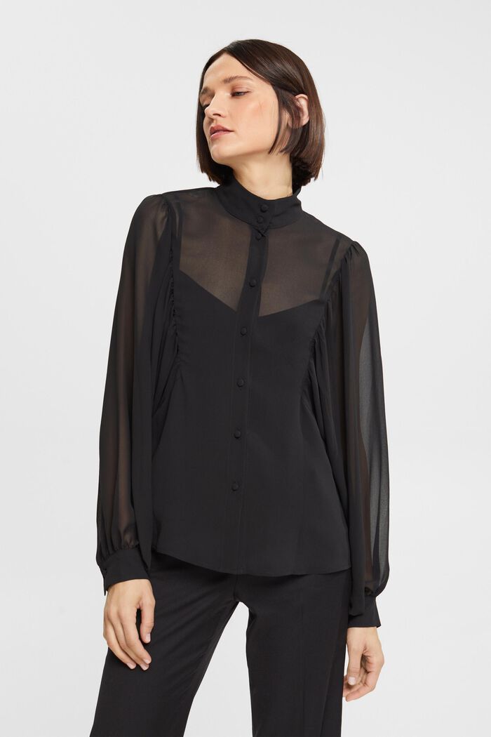 Wijde chiffon blouse, BLACK, detail image number 0