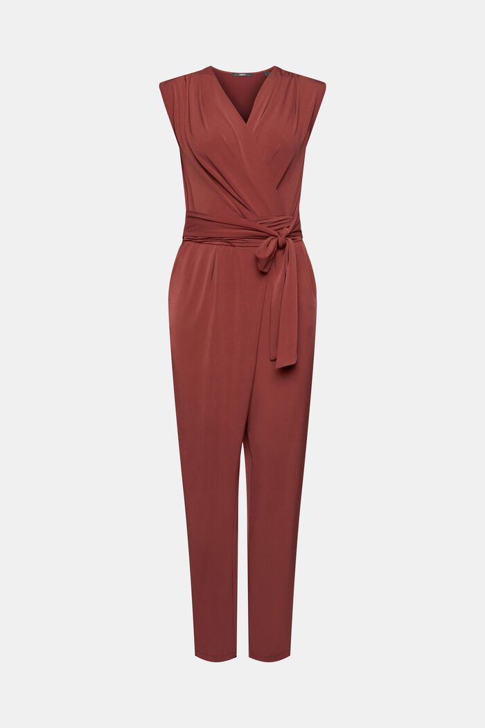 Jersey jumpsuit met wikkeleffect, BORDEAUX RED, detail image number 5