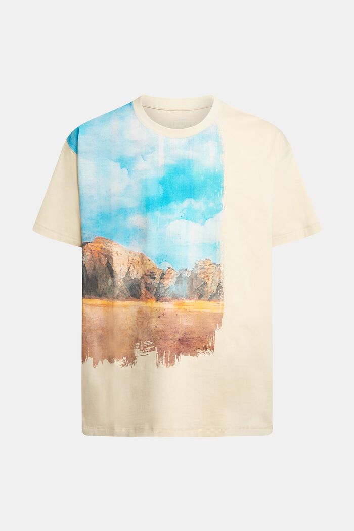 T-shirt met digitale landschapprint op de voorkant, BEIGE, detail image number 5