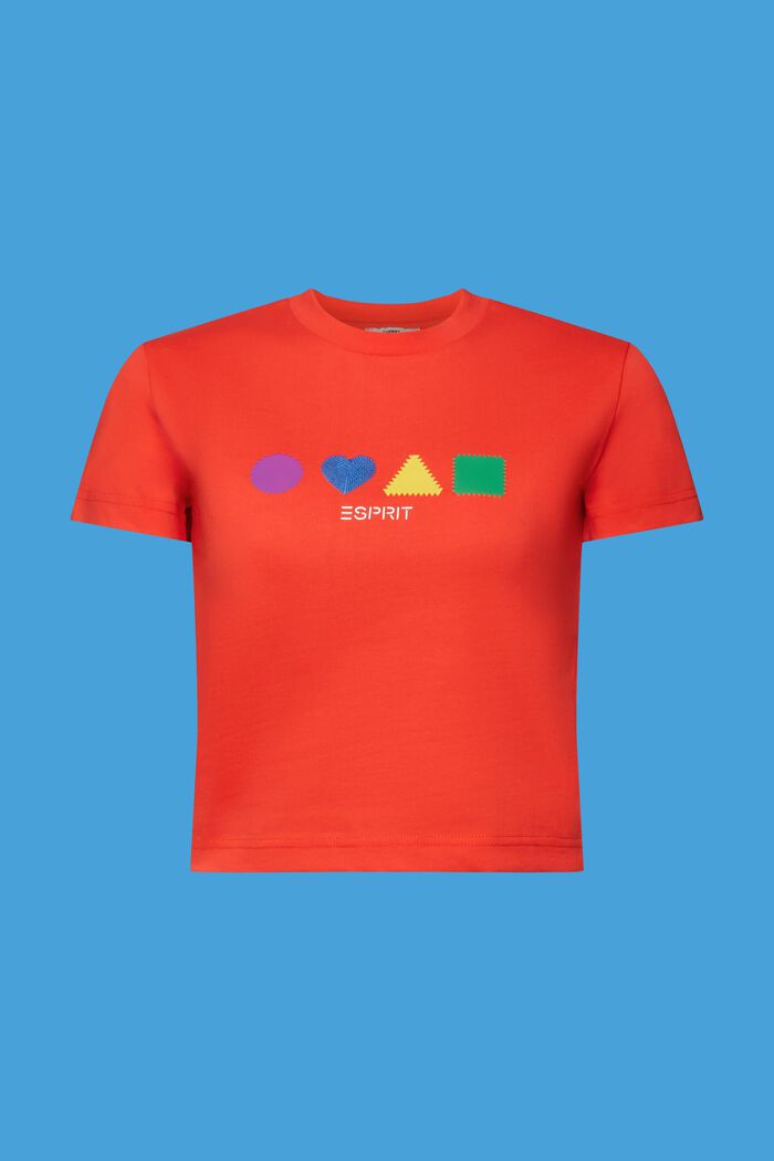 T-shirt van organic cotton met geometrische print, ORANGE RED, detail image number 6