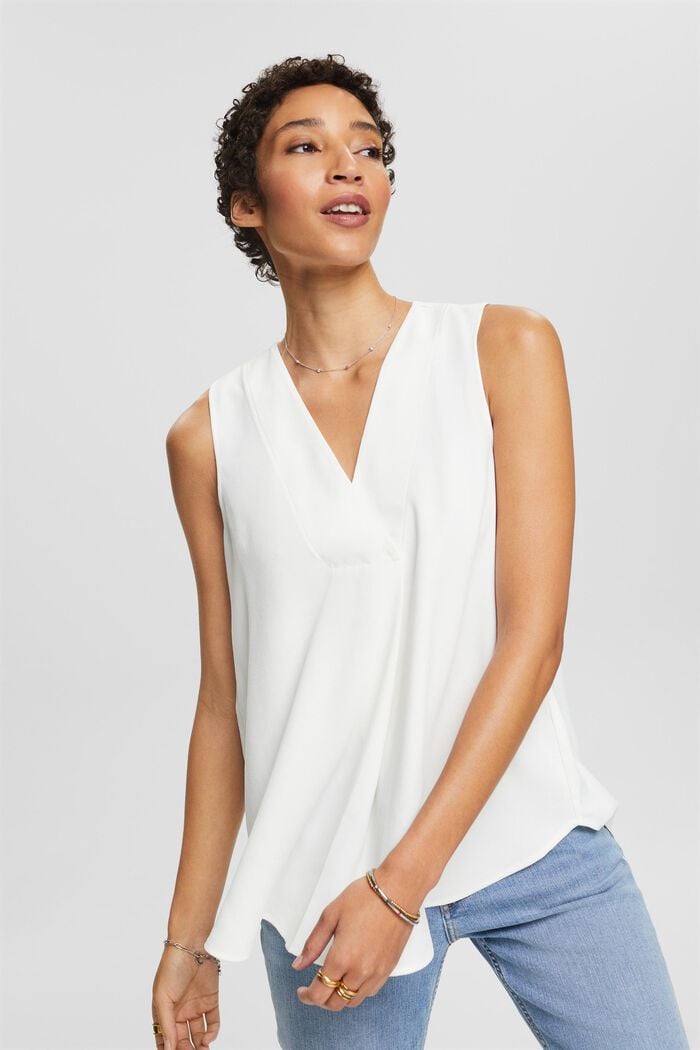 Mouwloze blouse met V-hals, OFF WHITE, detail image number 0