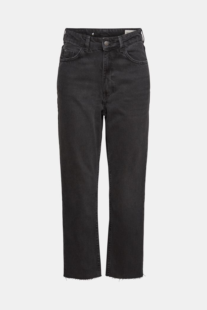 Jeans met hoge taille en kortere pijpen, BLACK DARK WASHED, detail image number 7