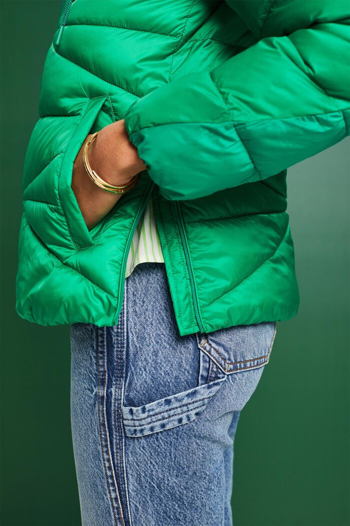 Gewatteerde jas met capuchon, GREEN, detail image number 3