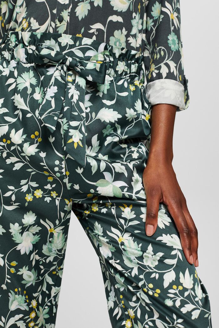 Met zijde: pyjamabroek met paperbag-band, DARK TEAL GREEN, detail image number 2