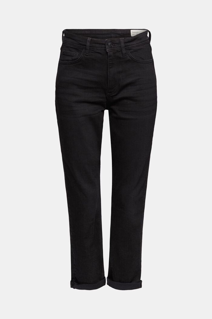 Cropped jeans van katoen-stretch, BLACK DARK WASHED, overview