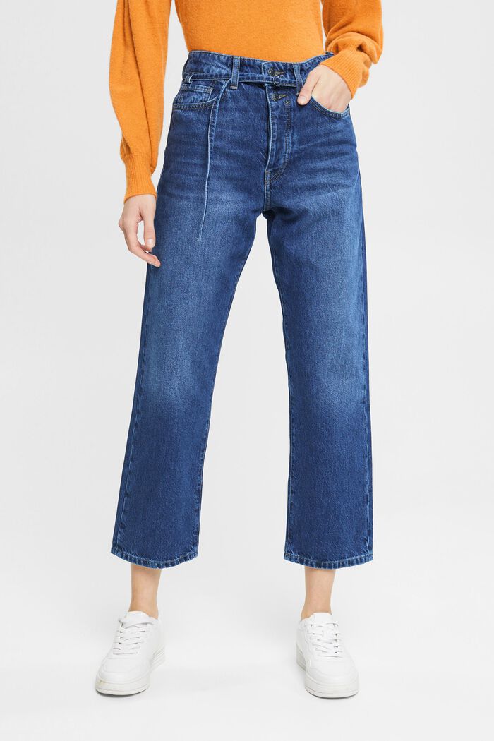High-rise dad fit jeans met bijpassende riem, BLUE MEDIUM WASHED, detail image number 0