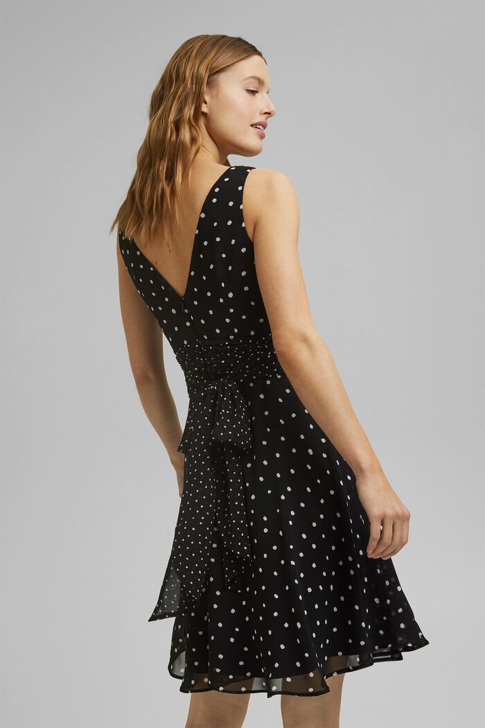 Gerecycled: chiffon jurk met gerimpelde taille, BLACK, detail image number 2