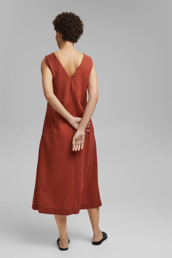 Midi-jurk met V-hals voor en achter, LENZING™ ECOVERO™, TERRACOTTA, detail image number 2