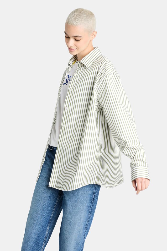 Gestreept overhemd van katoen-popeline, LIGHT KHAKI, detail image number 0