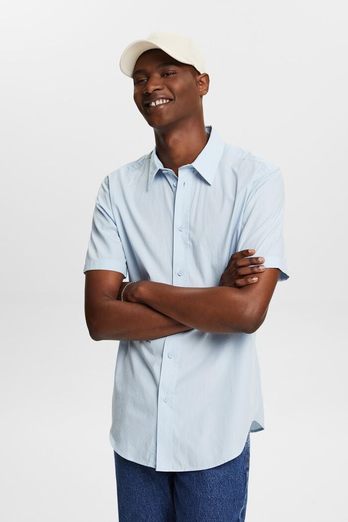 Shirt van katoen-popeline met korte mouwen, LIGHT BLUE, detail image number 0