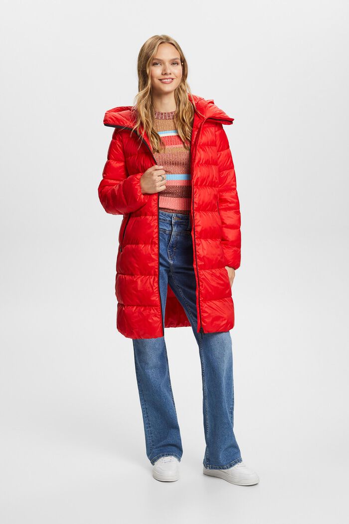 Gerecycled: gewatteerde mantel met capuchon, RED, detail image number 1