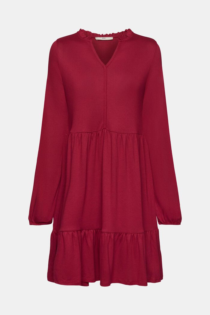 Mini-jurk met gelaagde volants, LENZING™ ECOVERO™, CHERRY RED, overview