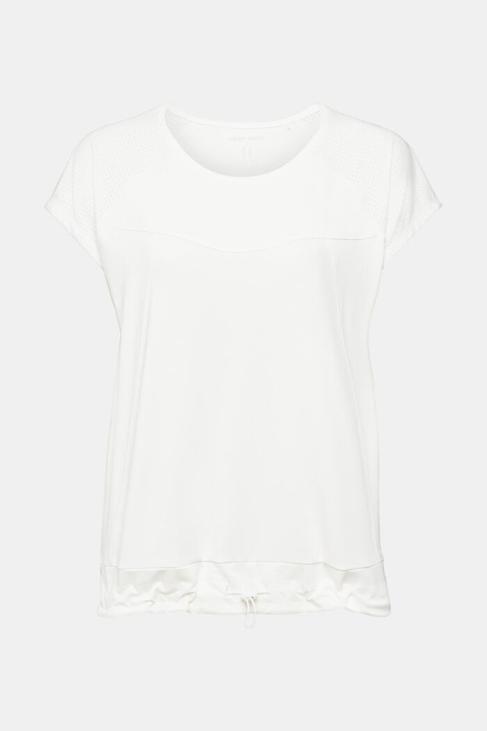 Gerecycled: active T-shirt met tunnelkoord en E-DRY, OFF WHITE, overview