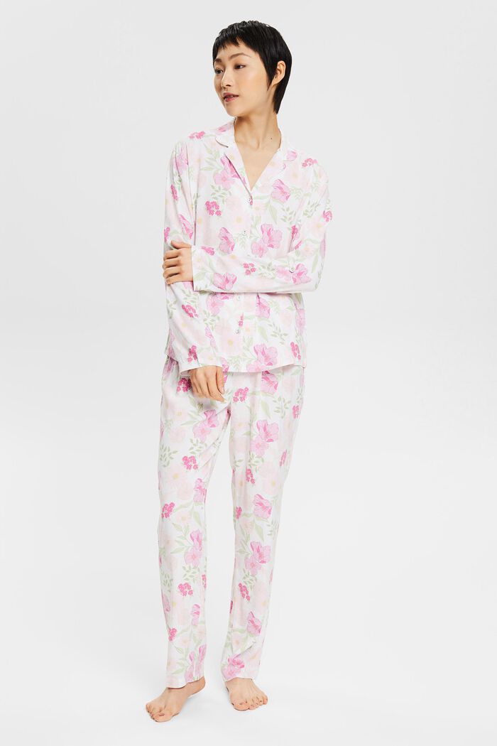Pyjama met bloemenmotief, LENZING™ ECOVERO™, WHITE, detail image number 1
