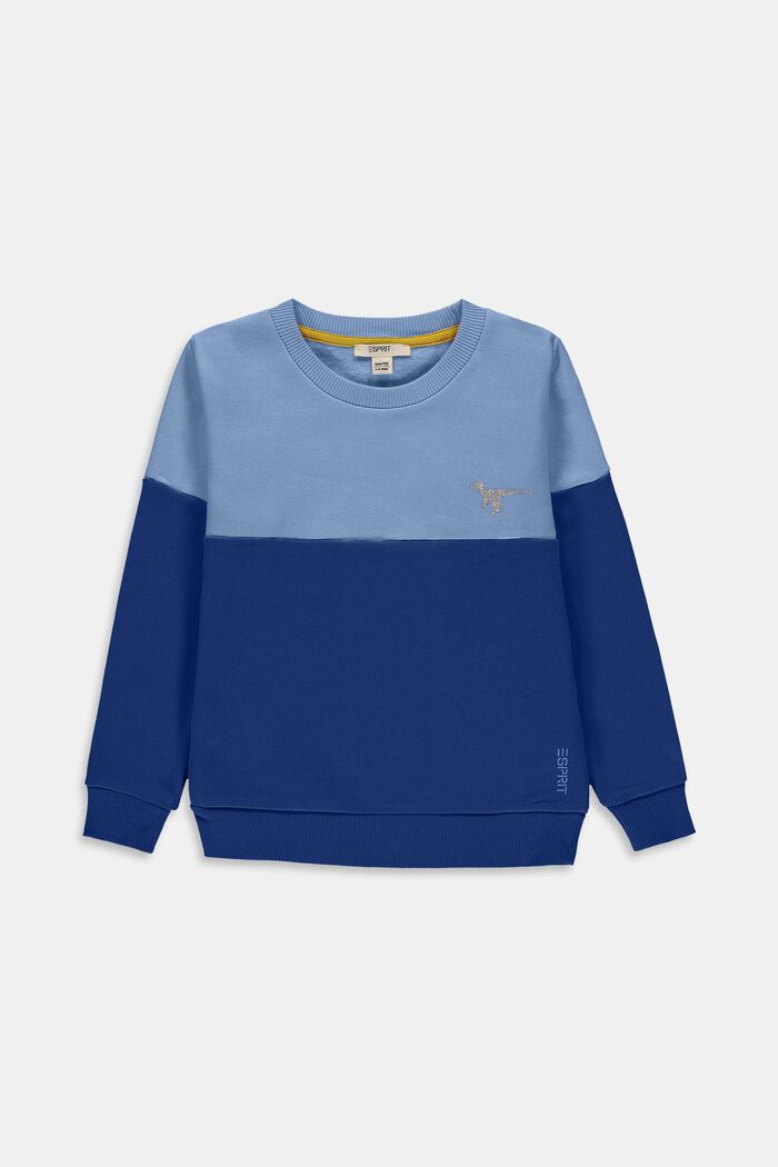 Sweatshirt met colour block en glitterprint, BRIGHT BLUE, overview