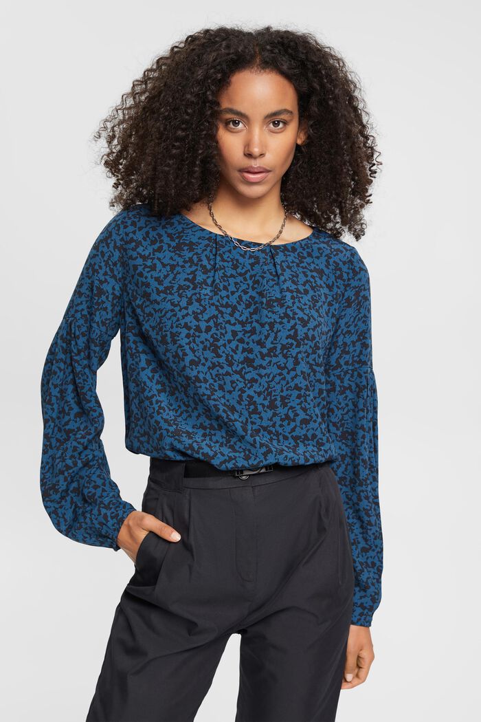 Viscose blouse met motief, PETROL BLUE, detail image number 0
