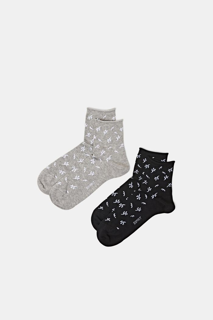 2 paar katoenen sokken met print, GREY/BLACK, detail image number 0