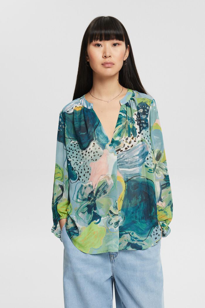 Chiffon blouse met motief, PASTEL GREEN, detail image number 0
