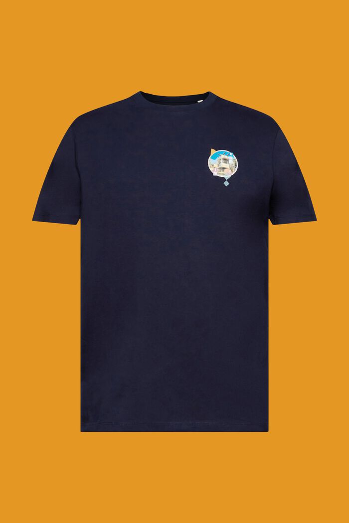 Katoenen T-shirt met slim fit en kleine borstprint, NAVY, detail image number 6