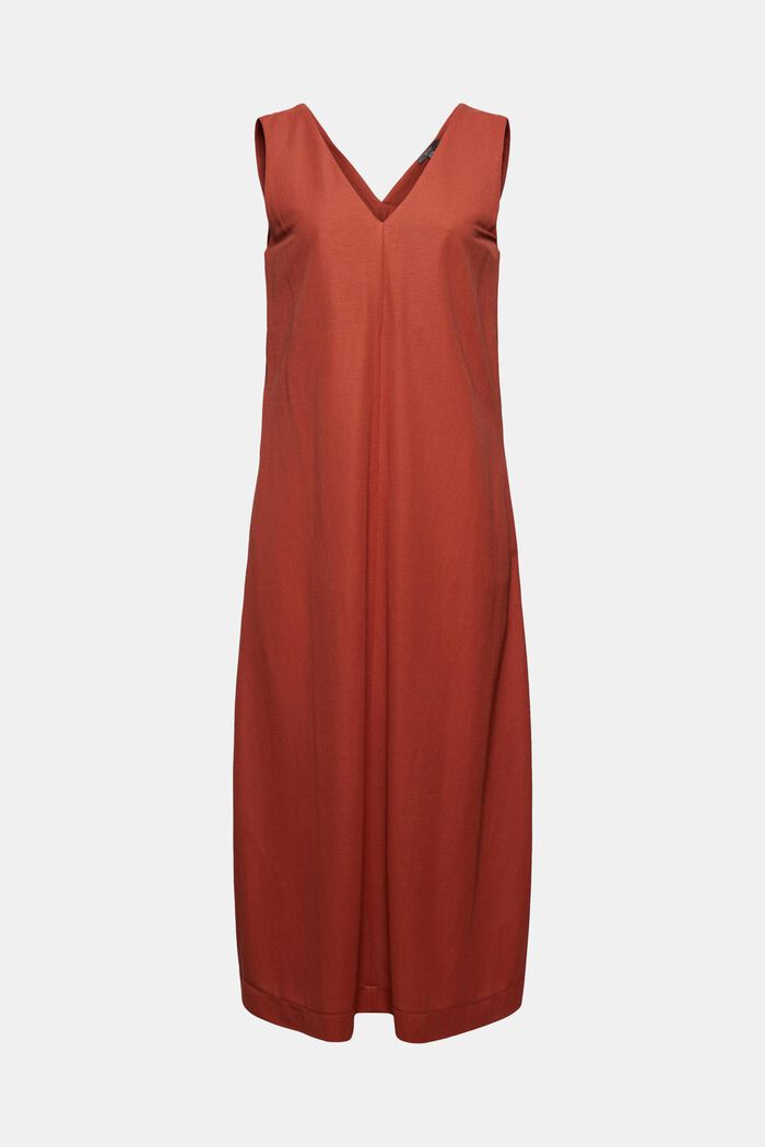 Midi-jurk met V-hals voor en achter, LENZING™ ECOVERO™, TERRACOTTA, detail image number 5