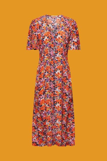 Midi-jurk met korte mouwen en bloemenmotief