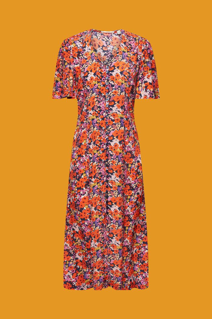 Midi-jurk met korte mouwen en bloemenmotief, NAVY, detail image number 5