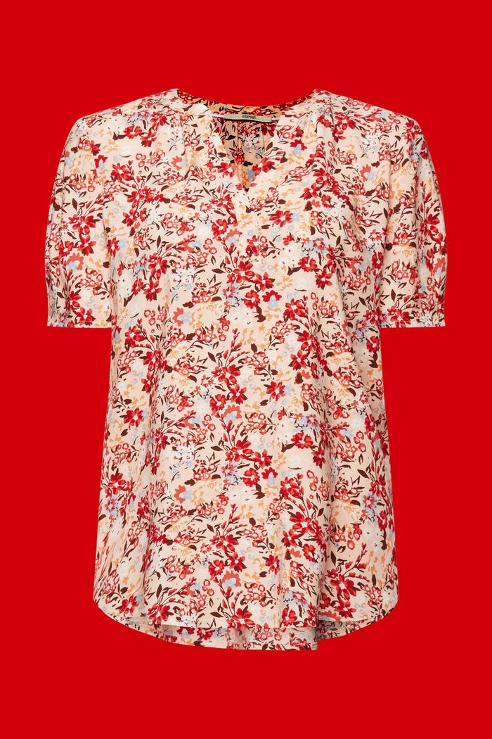 Gebloemde blouse met hals met split, LIGHT PINK, detail image number 6