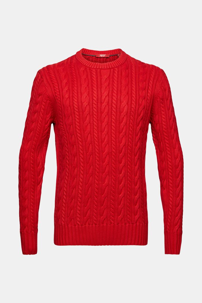 Katoenen trui met kabelpatroon, DARK RED, detail image number 6