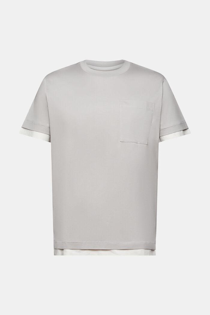 T-shirt met ronde hals in laagjeslook, 100% katoen, LIGHT GREY, detail image number 6