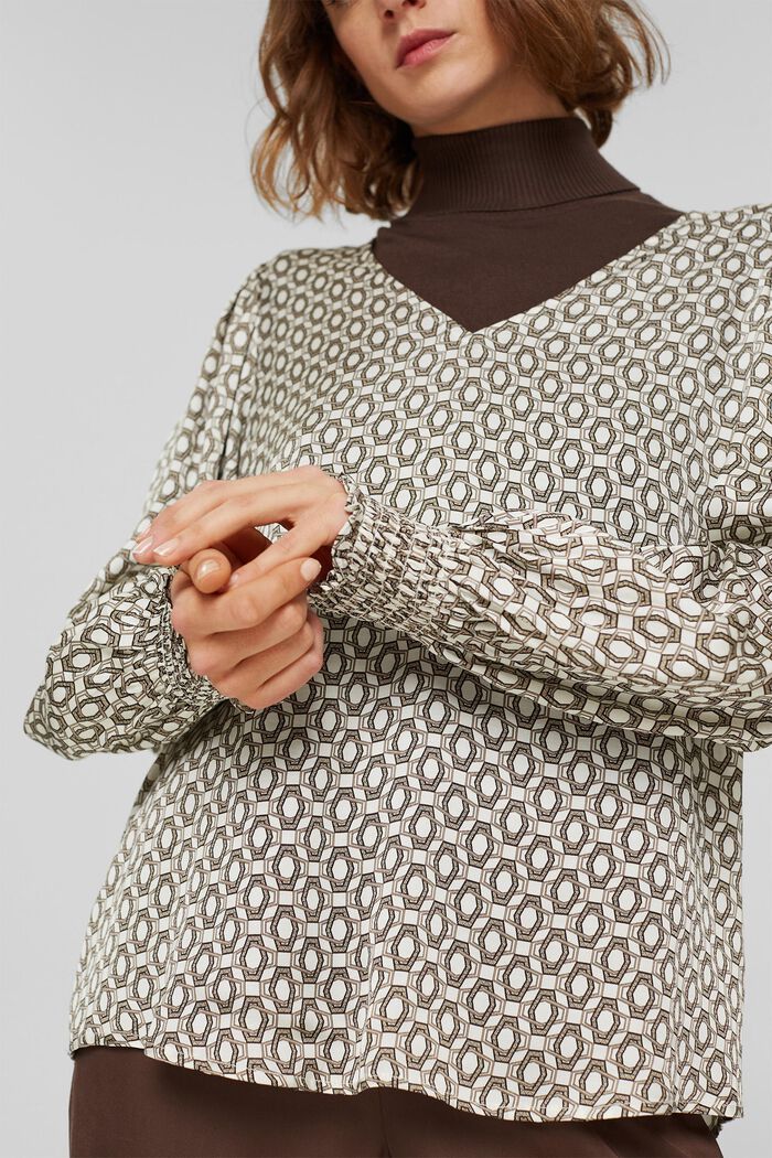 Satijnen blouse met print, LENZING™ ECOVERO™, OFF WHITE, detail image number 2