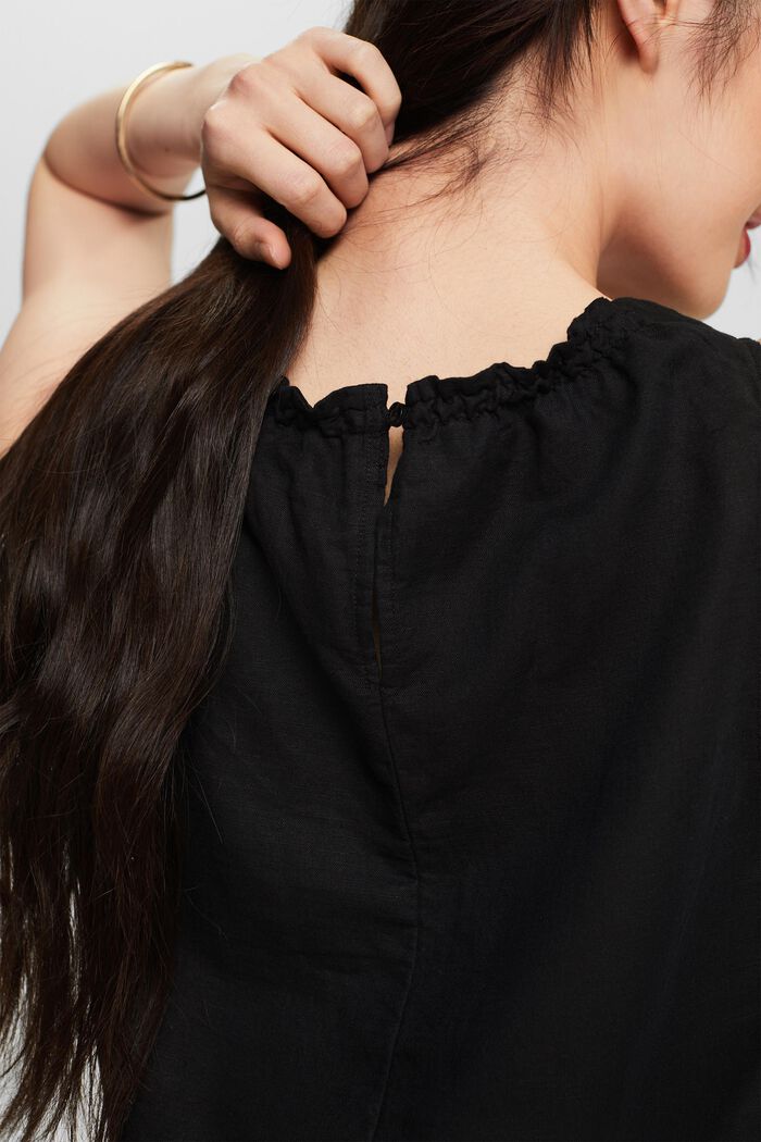 Mouwloze gesmokte blouse van linnen-katoen, BLACK, detail image number 3