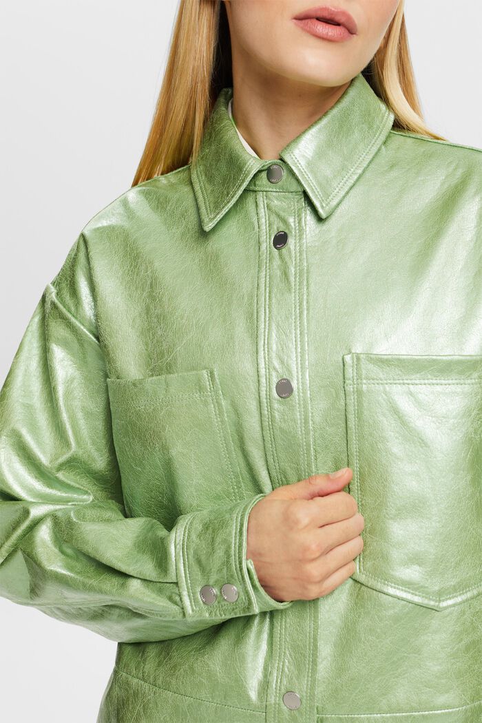 Shirt van metallic imitatieleer met coating, LIGHT AQUA GREEN, detail image number 3